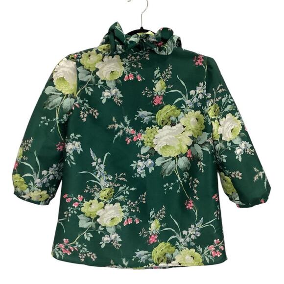Tuckernuck Bouvier Blouse Green Floral Ruffle Collar Blouson Sleeves Size XS - Picture 8 of 12